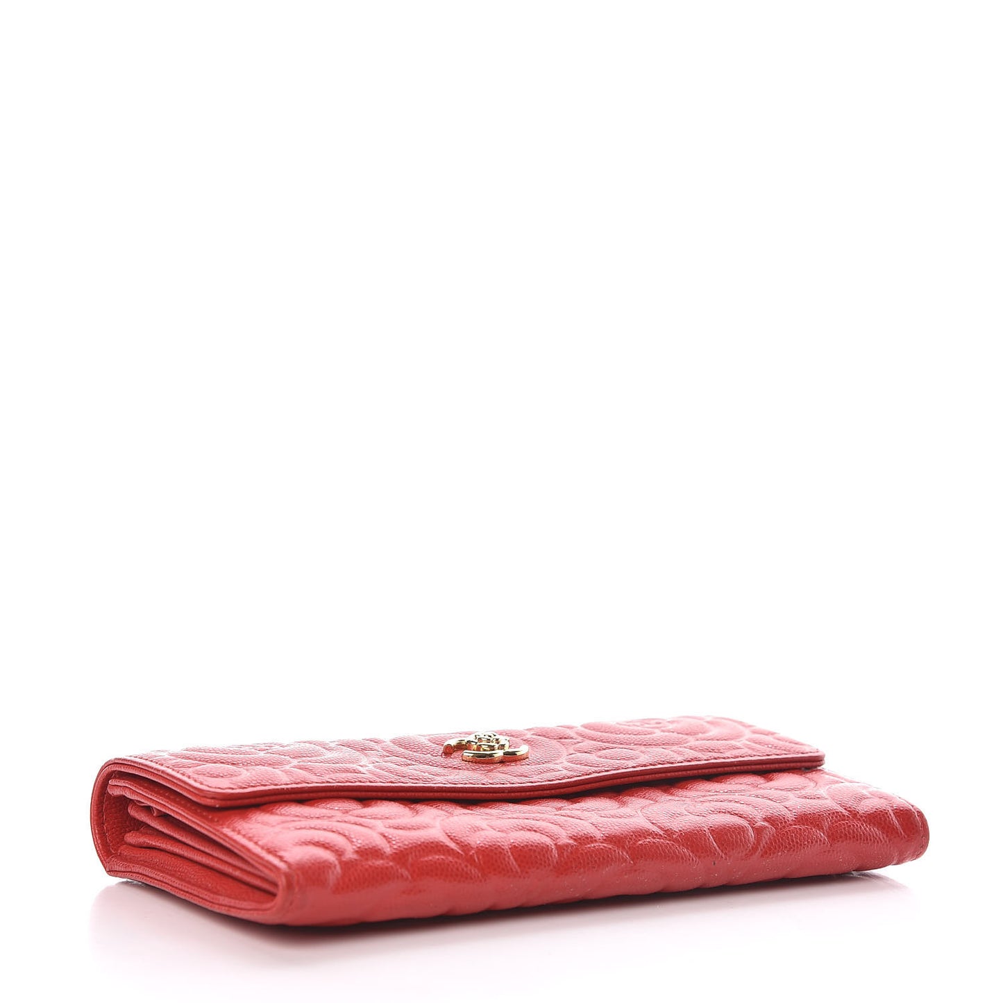 Caviar Camellia Embossed Flap Wallet Red