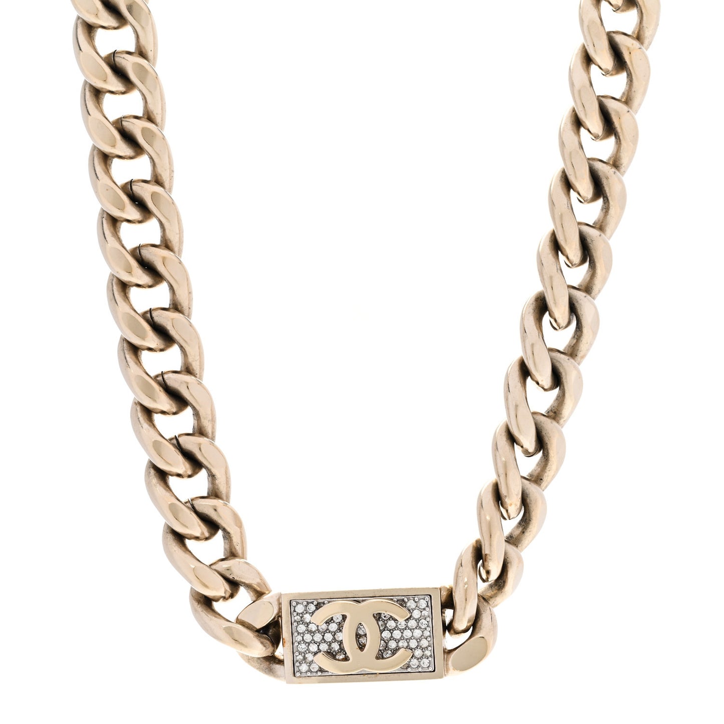 Crystal Chain Link CC Choker Necklace Gold