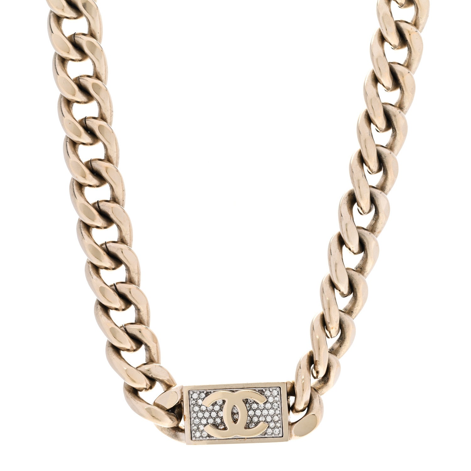 Chanel Crystal Chain Link CC Choker Necklace Gold 1 of 6