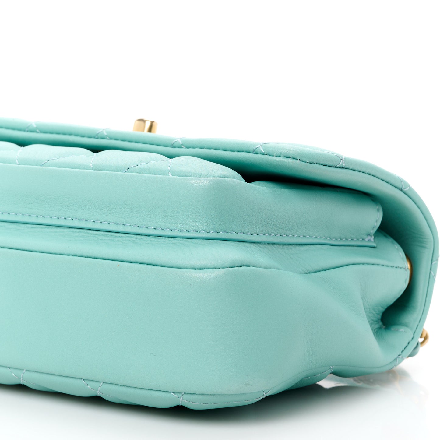 Calfskin Quilted Top Handle Flap Light Blue