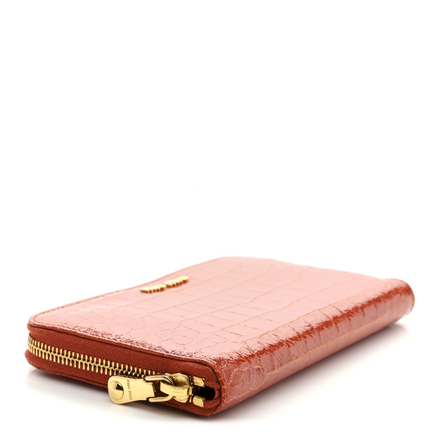 Vernice Crocodile Embossed Calfskin Zip Around Wallet Papaya