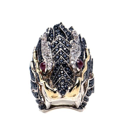 John Hardy Sterling Silver 18K Yellow Gold Ruby Black Sapphire White Sapphire Naga Head Ring 54 7 3 of 7