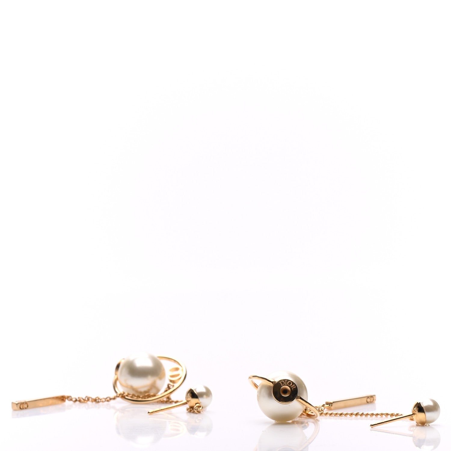 Christian Dior Pearl Tribales Dangle Chain Earrings Gold 4 of 6