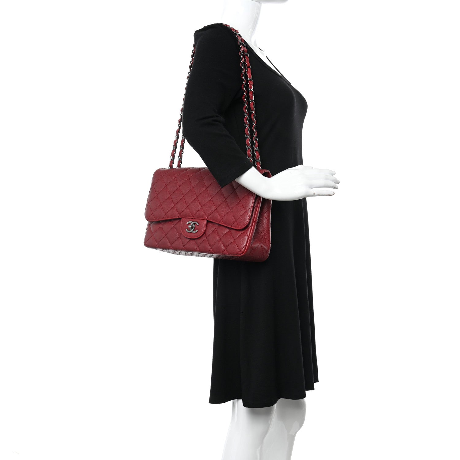 Chanel Caviar Quilted Jumbo Double Flap Dark Red 2 of 12