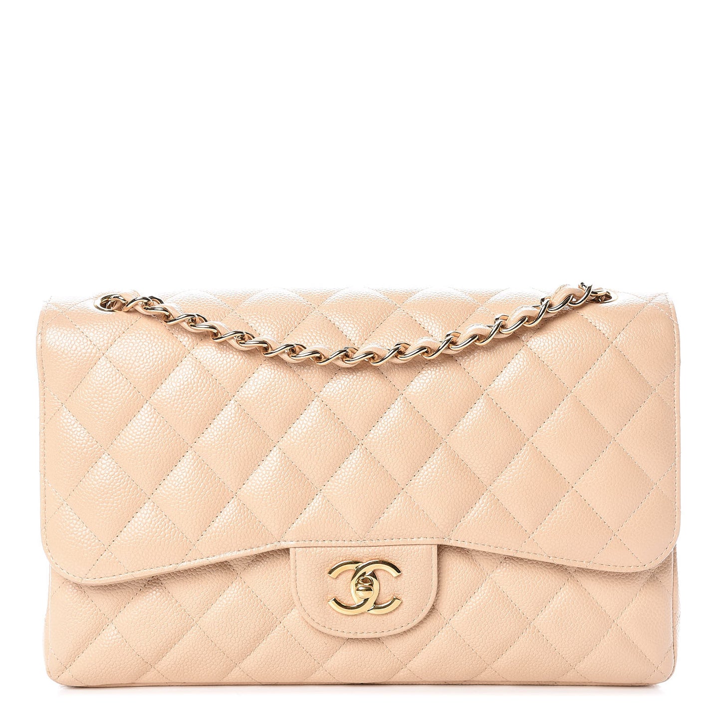 Caviar Quilted Jumbo Double Flap Beige Clair