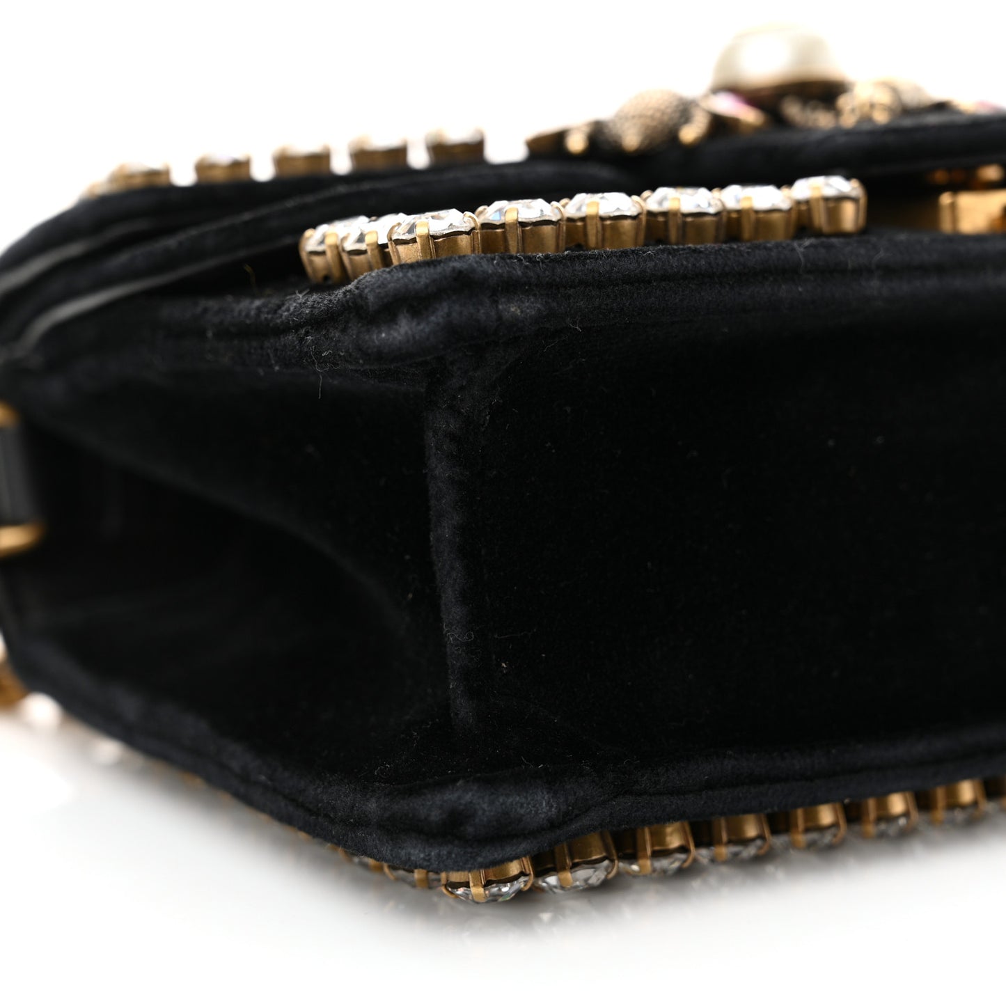 Velvet Crystal Mini Bee Broadway Shoulder Bag Black