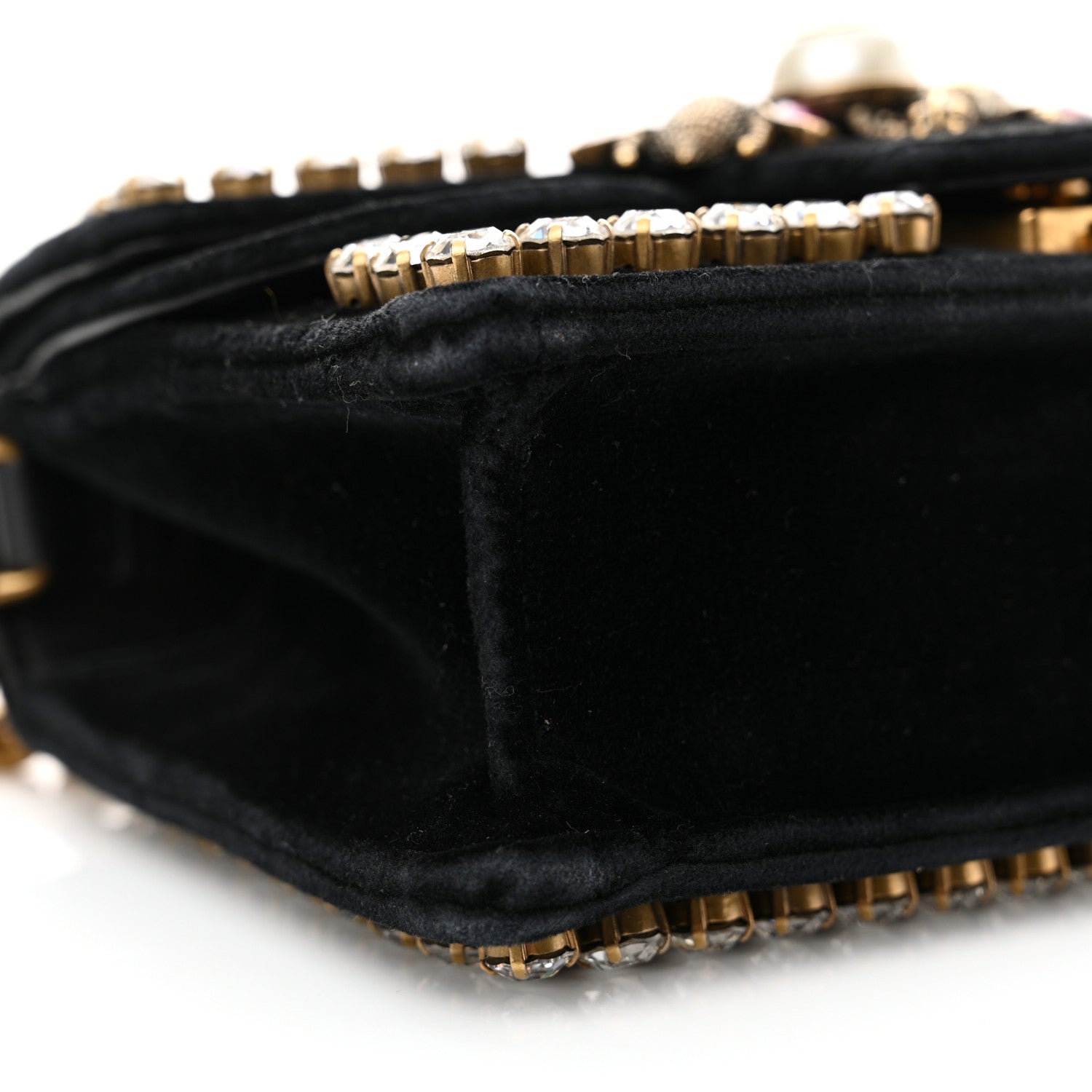 Gucci Velvet Crystal Mini Bee Broadway Shoulder Bag Black 9 of 12