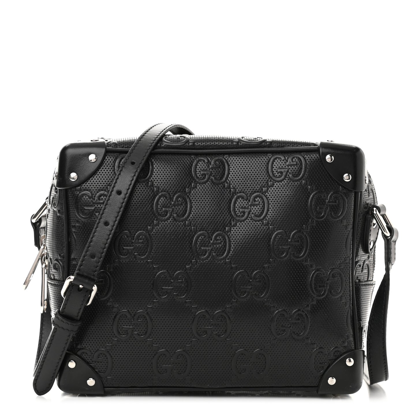 Calfskin GG Tennis Embossed Square Messenger Bag Black