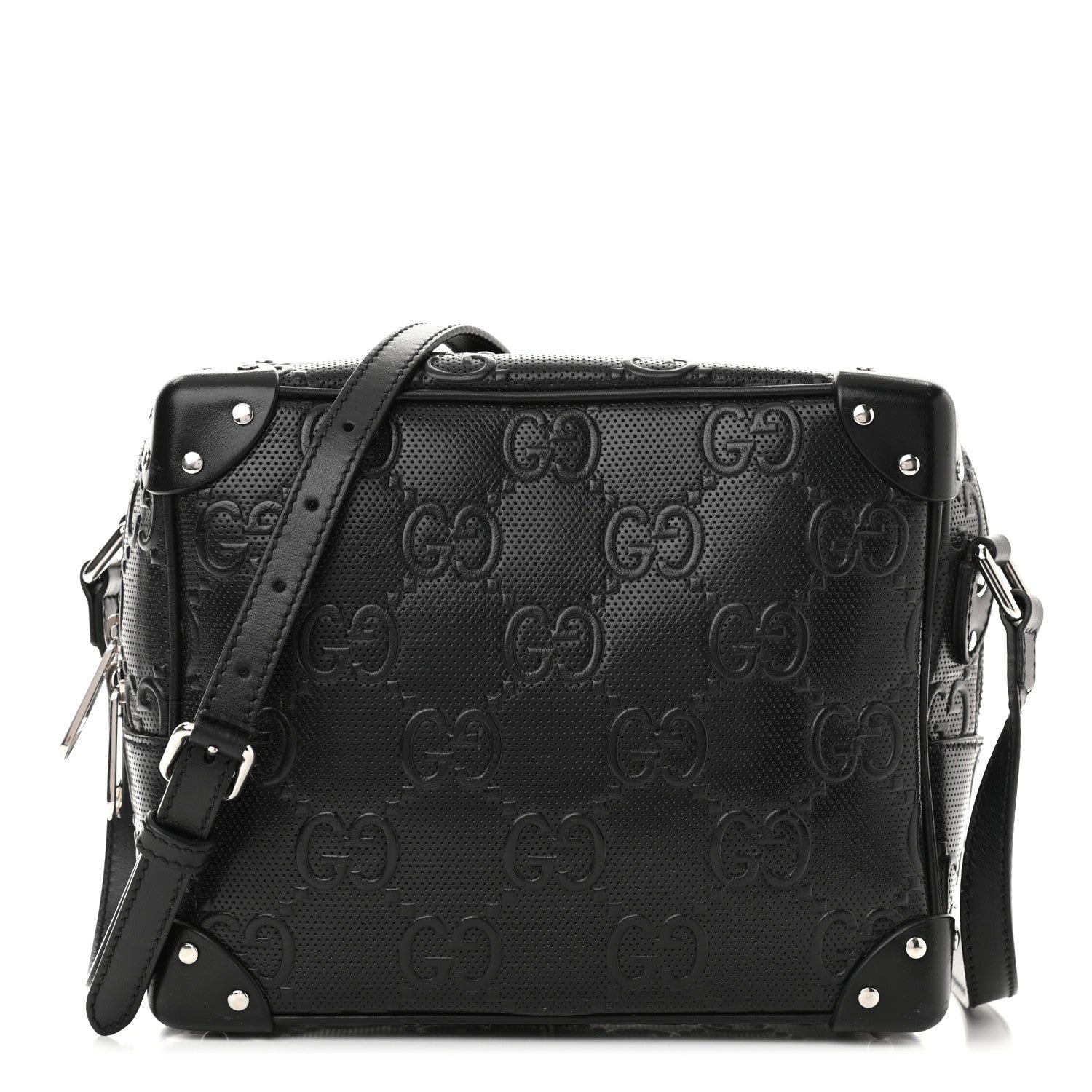 Gucci Calfskin GG Tennis Embossed Square Messenger Bag Black 1 of 14