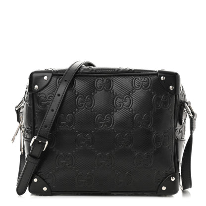Gucci Calfskin GG Tennis Embossed Square Messenger Bag Black 1 of 14