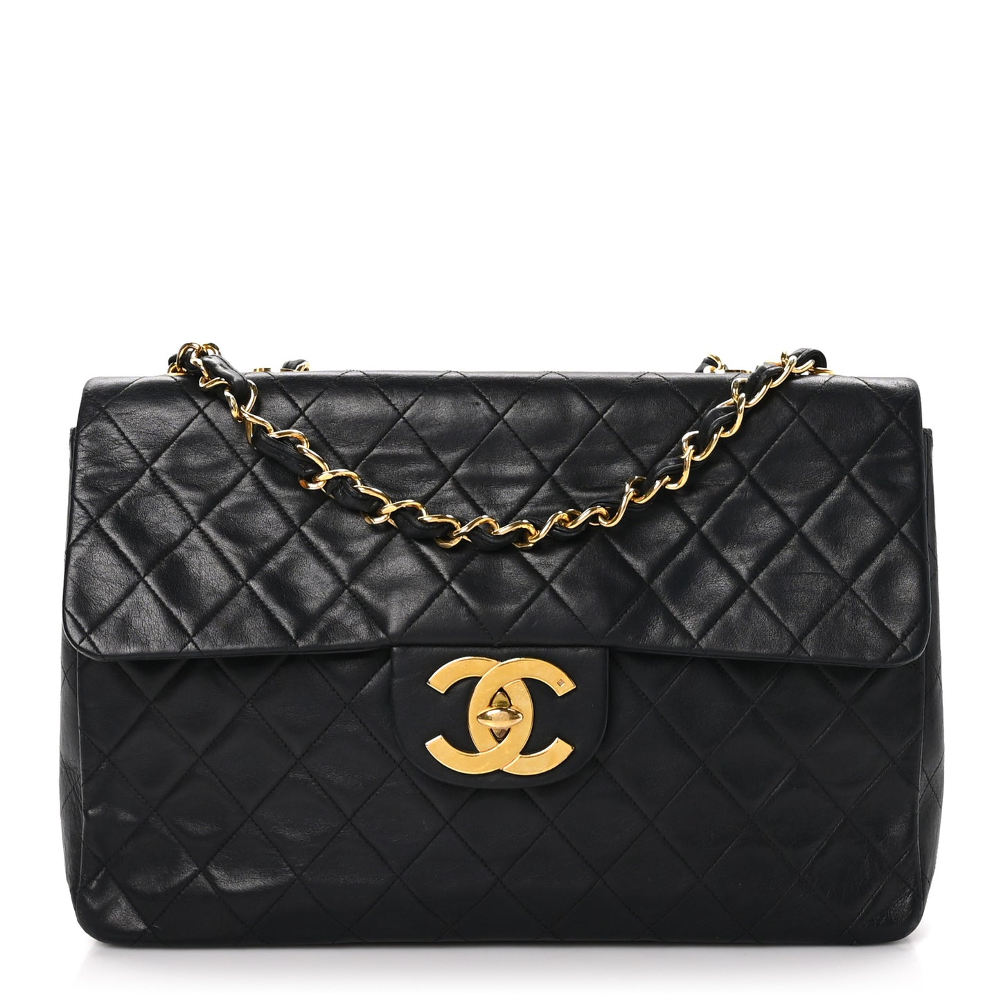 Lambskin Quilted XL Jumbo Single Flap Black