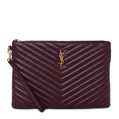 Saint Laurent Calfskin Matelasse Chevron Monogram Tablet Pouch Bordeaux 1 of 9