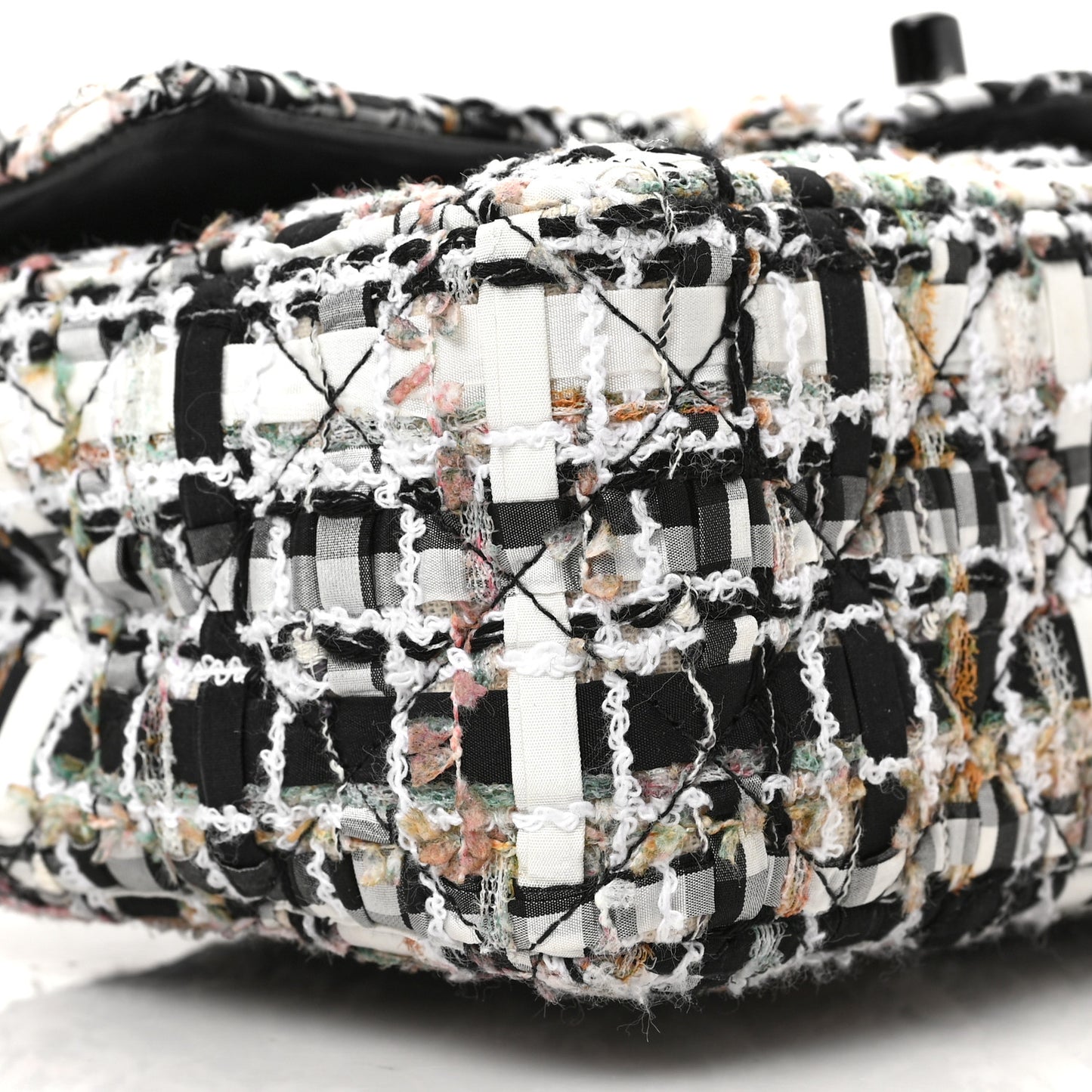 Tweed Quilted Mini Rectangular Flap White Black Multicolor