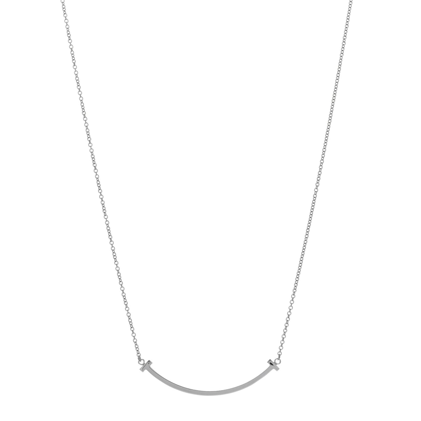 18K White Gold Small T Smile Pendant Necklace