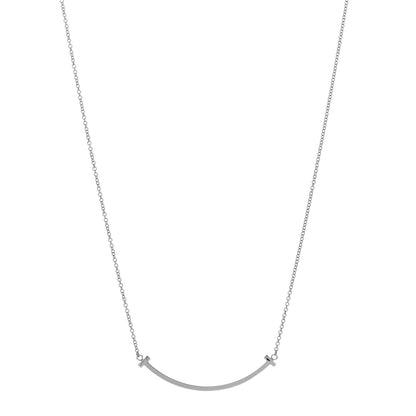 Tiffany 18K White Gold Small T Smile Pendant Necklace 1 of 4