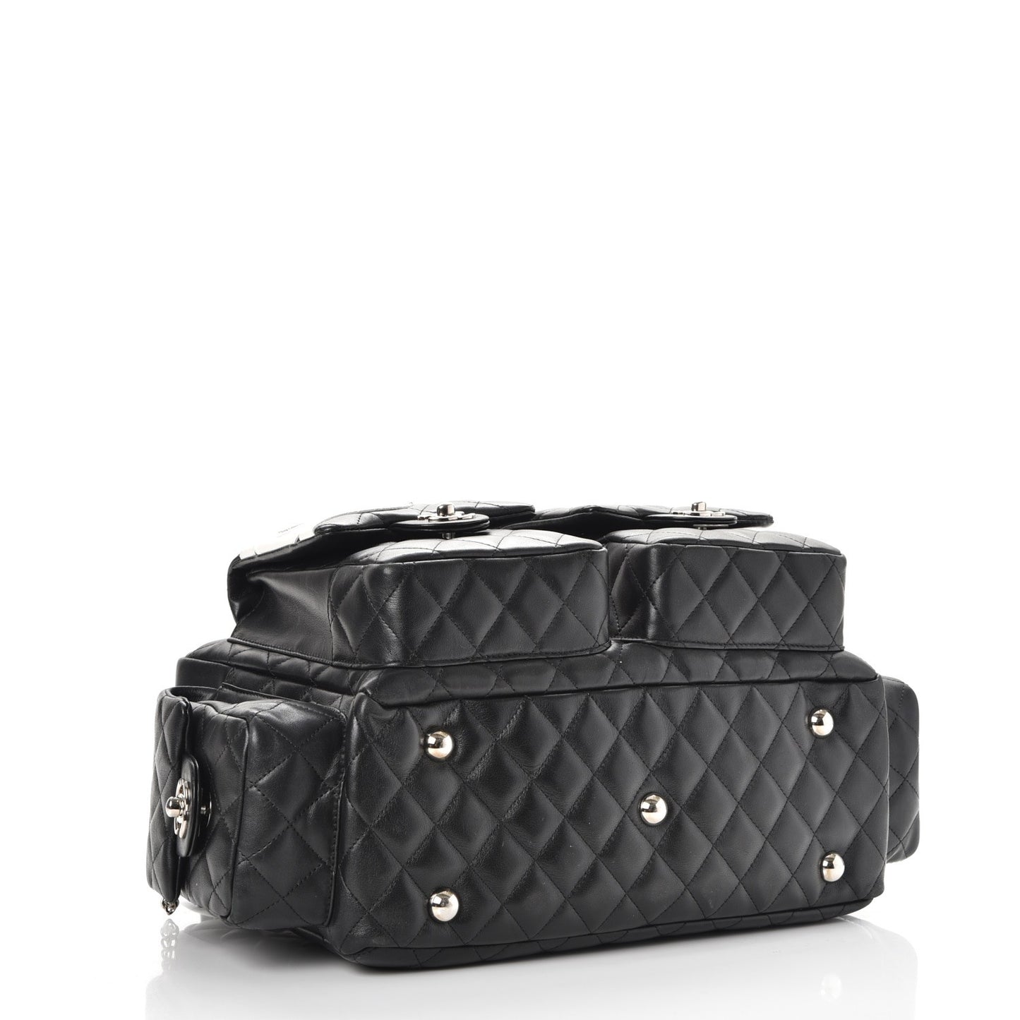 Calfskin Quilted Large Cambon Multipocket Reporter Black White