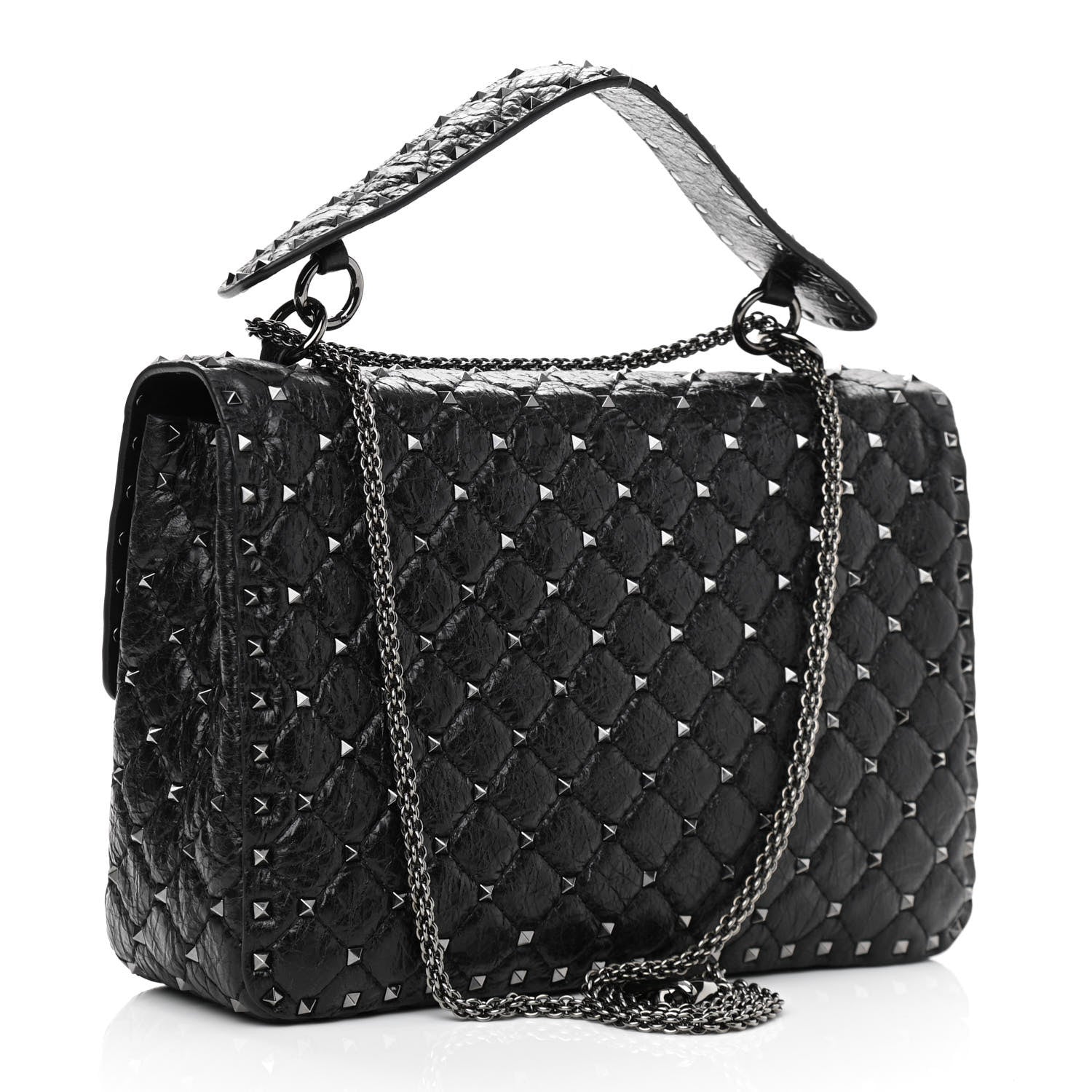 Valentino Garavani Craquele Nappa Large Rockstud Spike Shoulder Bag Black 3 of 9