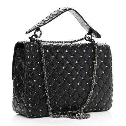 Valentino Garavani Craquele Nappa Large Rockstud Spike Shoulder Bag Black 3 of 9
