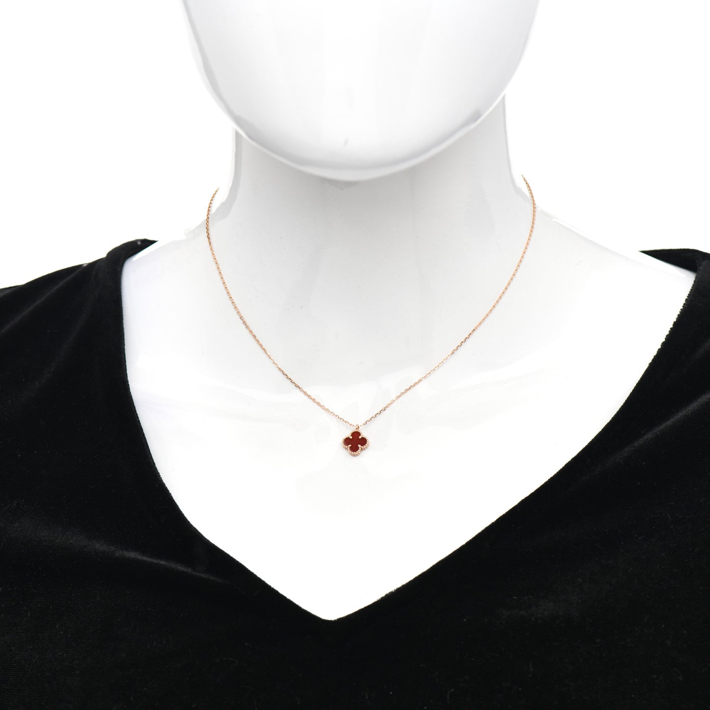 18K Rose Gold Carnelian Sweet Alhambra Pendant Necklace