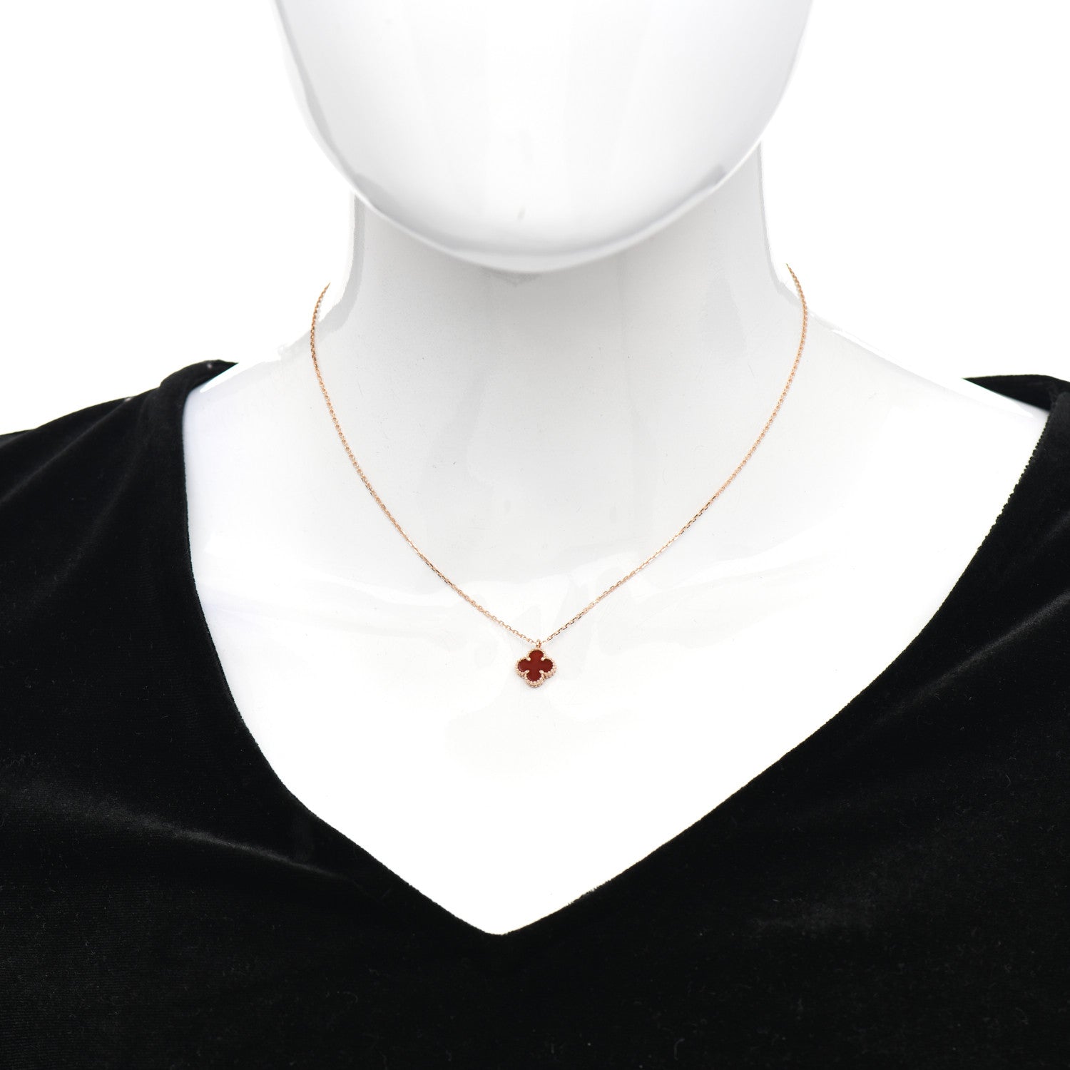 Van Cleef & Arpels 18K Rose Gold Carnelian Sweet Alhambra Pendant Necklace 2 of 5