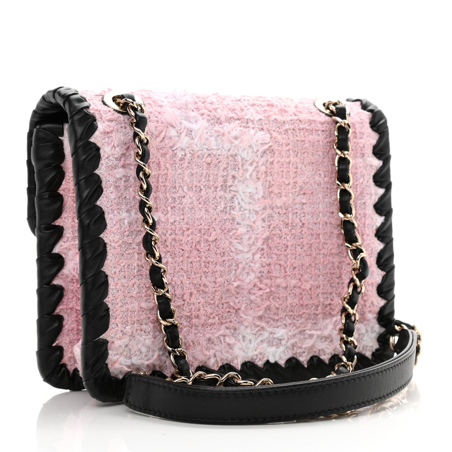Tweed Braided Calfskin Mini My Own Frame Flap Pink Black