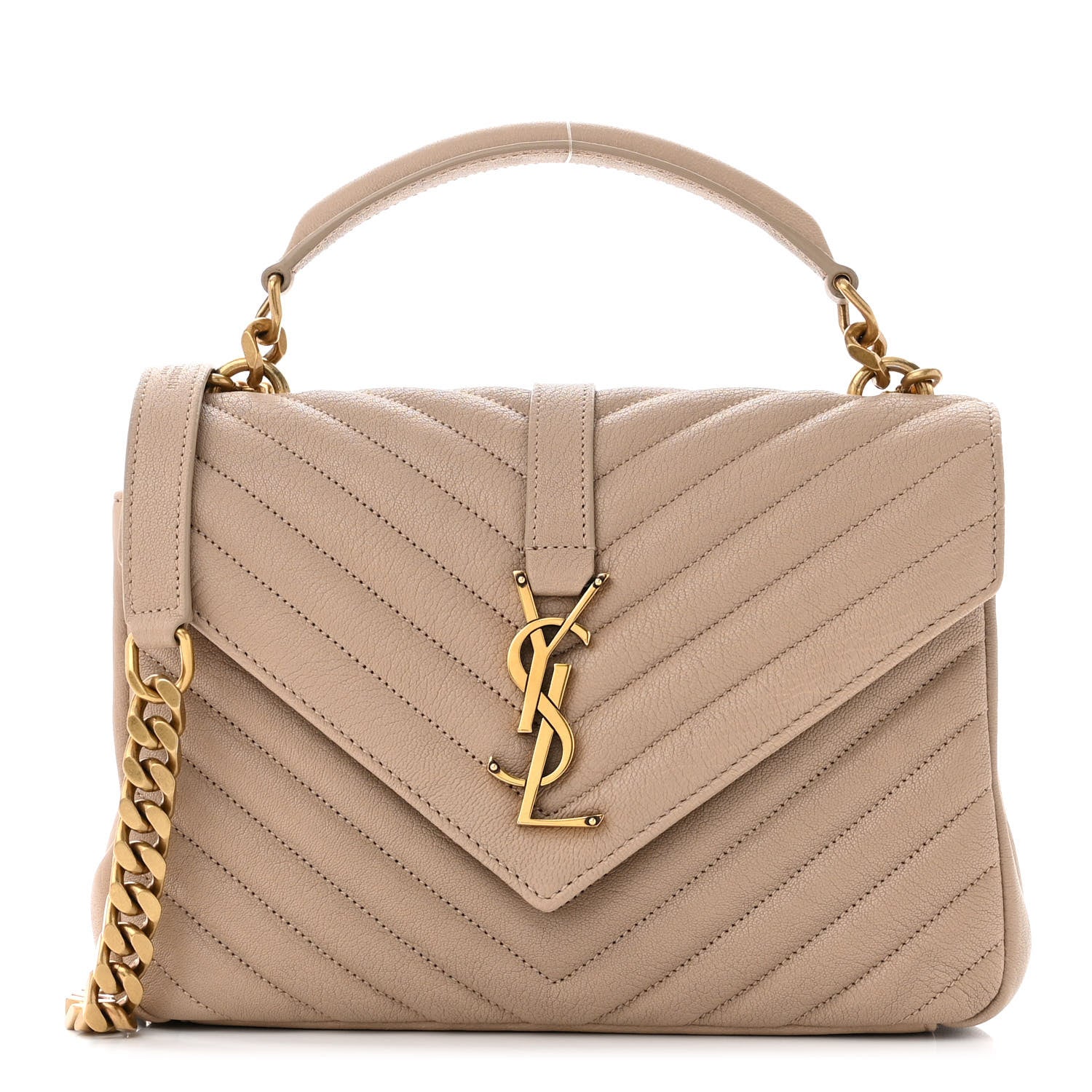 Saint Laurent Sheepskin Matelasse Chevron Monogram Medium College Bag Dark Beige 1 of 11