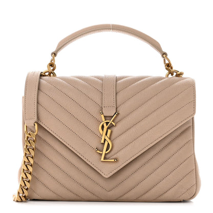 Saint Laurent Sheepskin Matelasse Chevron Monogram Medium College Bag Dark Beige 1 of 11