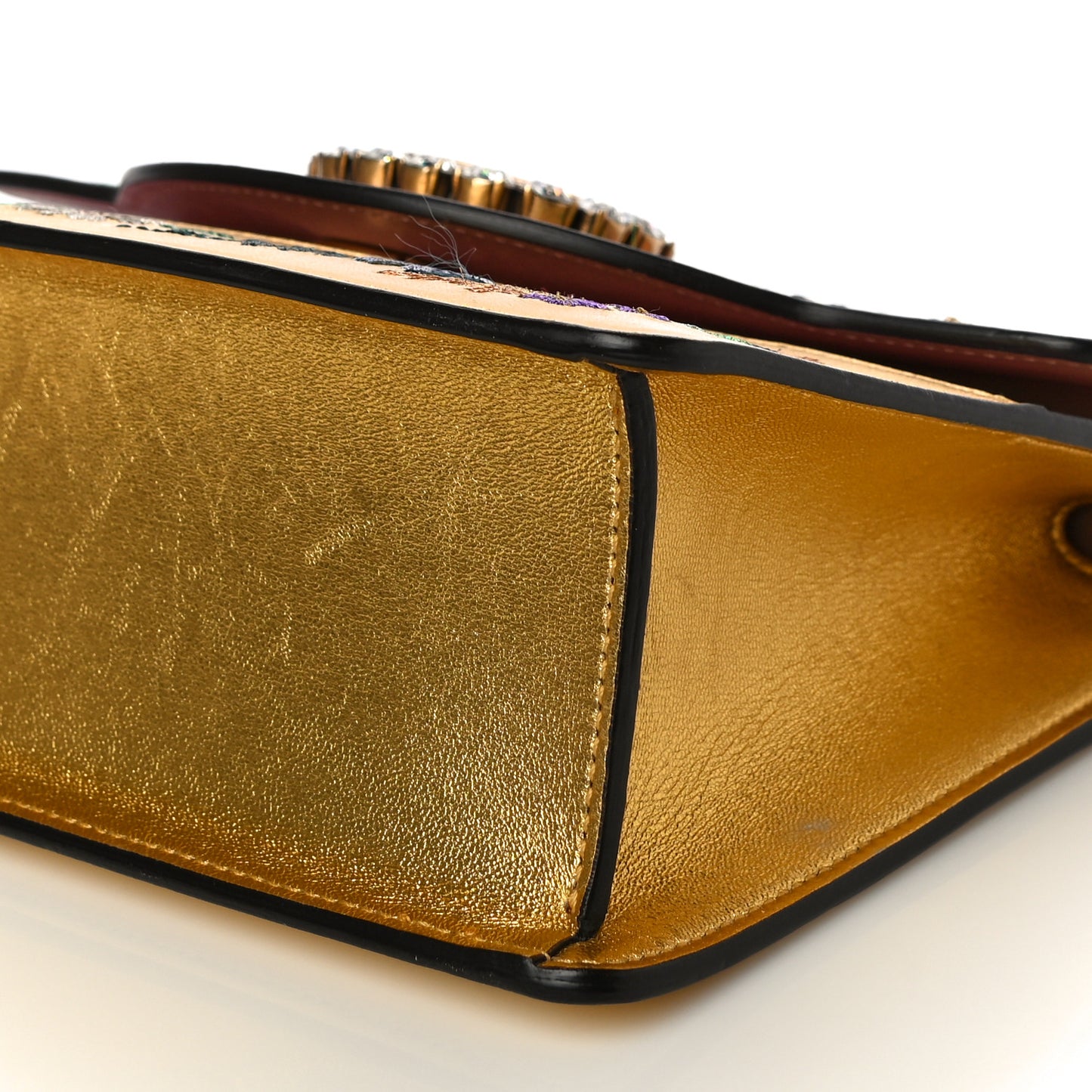 Metallic Calfskin Embroidered Small Shoulder Bag Gold