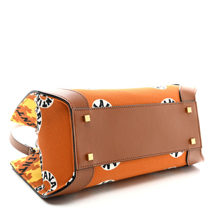 Valentino Garavani Canvas Calfskin Mini Bandana Print Small Vlogo Signature Tote Saddle Brown Multicolor 4 of 10