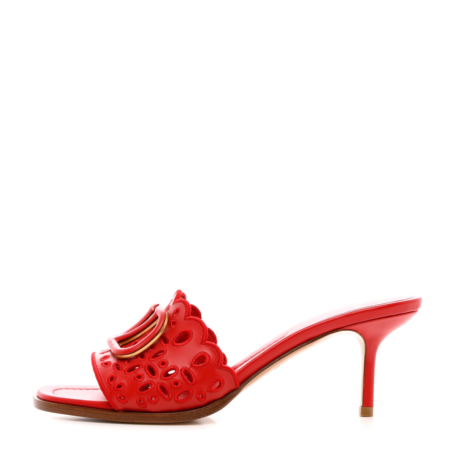 Valentino Garavani Calfskin Atelier 08 San Gallo VLogo Laser Cut 65mm Slide Sandals 39 Red 1 of 11