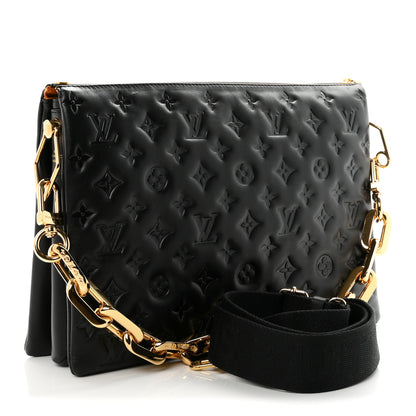 Louis Vuitton Lambskin Embossed Monogram Coussin MM Black 3 of 9