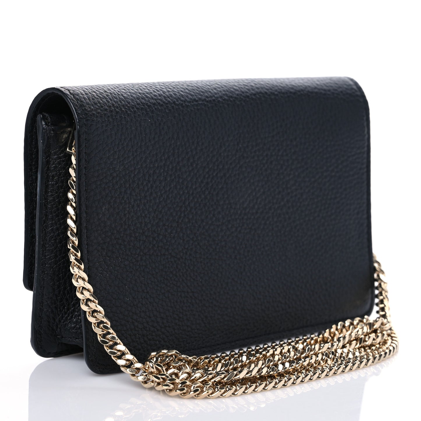 Grained Calfskin Medusa Wallet On Chain Black