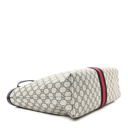 Gucci GG Supreme Monogram Textured Calfskin Web Medium Ophidia Shopping Tote Beige Blue 4 of 9