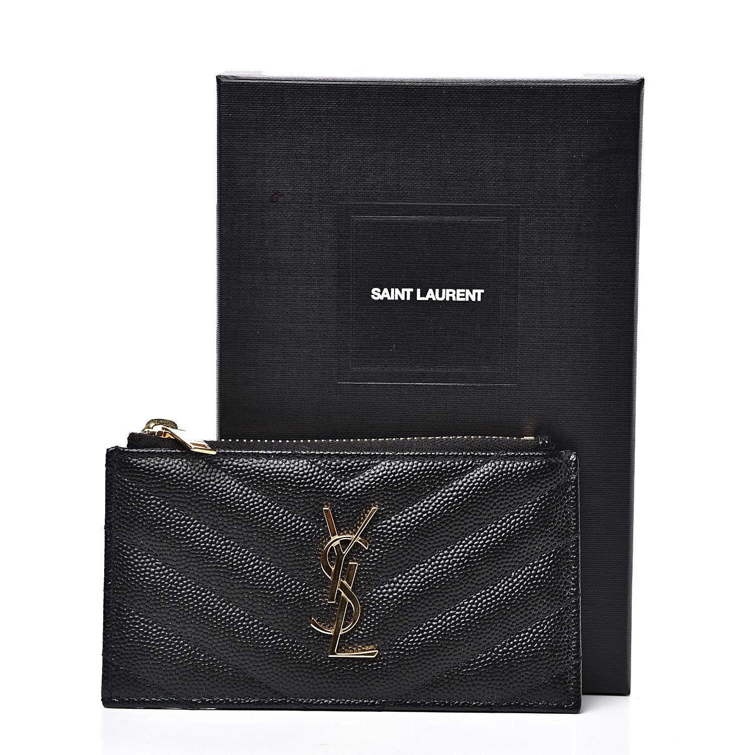 Saint Laurent Monogram Grain de Poudre 5 Fragments Zip Pouch Card Holder Black 7 of 7
