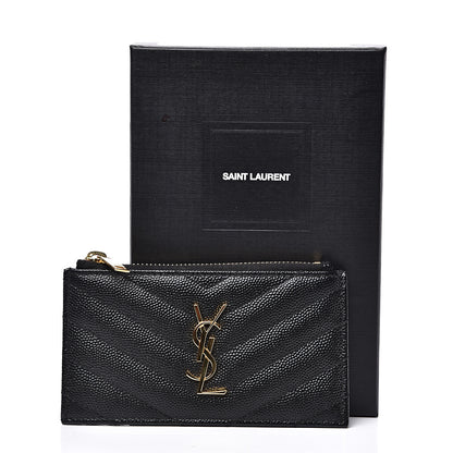 Saint Laurent Monogram Grain de Poudre 5 Fragments Zip Pouch Card Holder Black 7 of 7