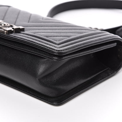 Chanel Caviar Chevron Quilted Medium Boy Flap Black 9 of 11