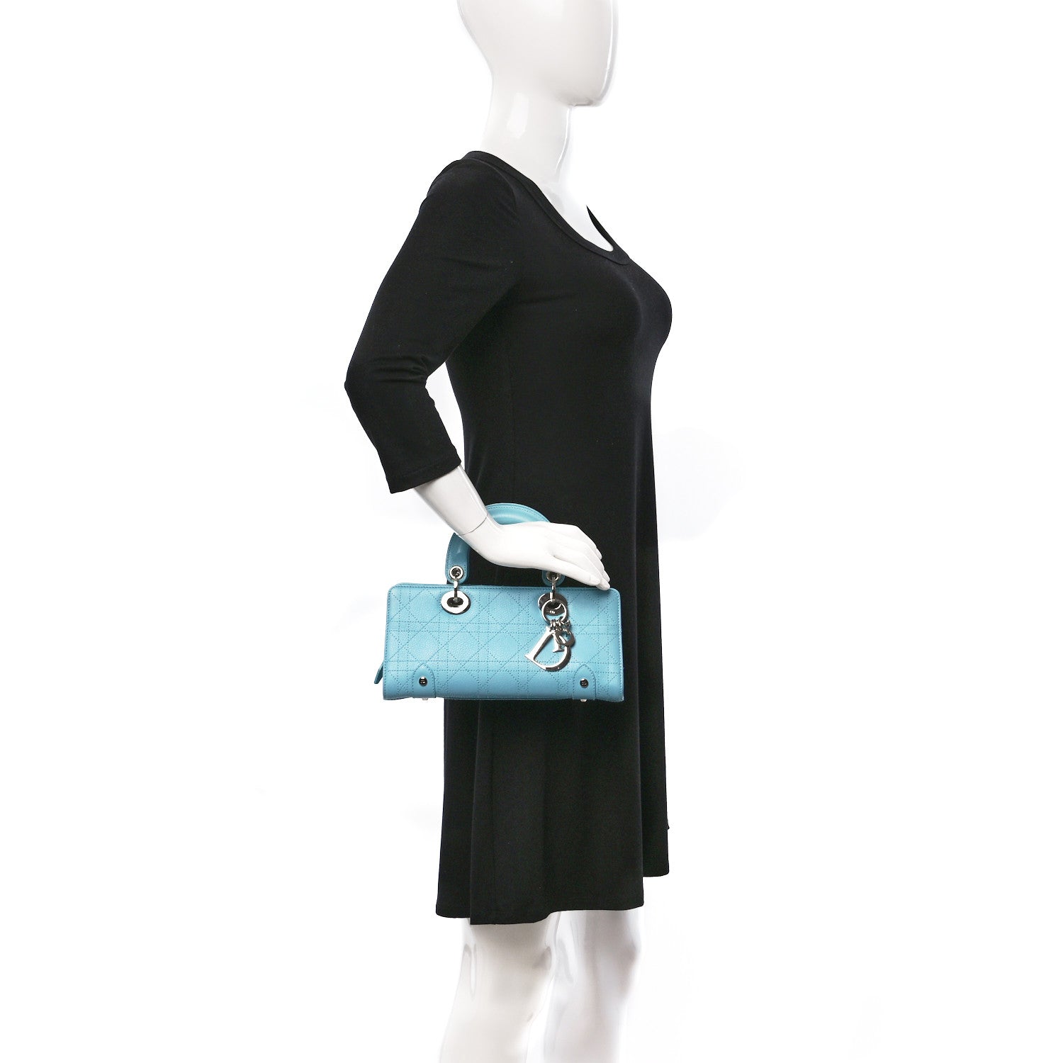 Christian Dior Calfskin Cannage Stitched Small East West Lady Dior Light Blue 2 of 9