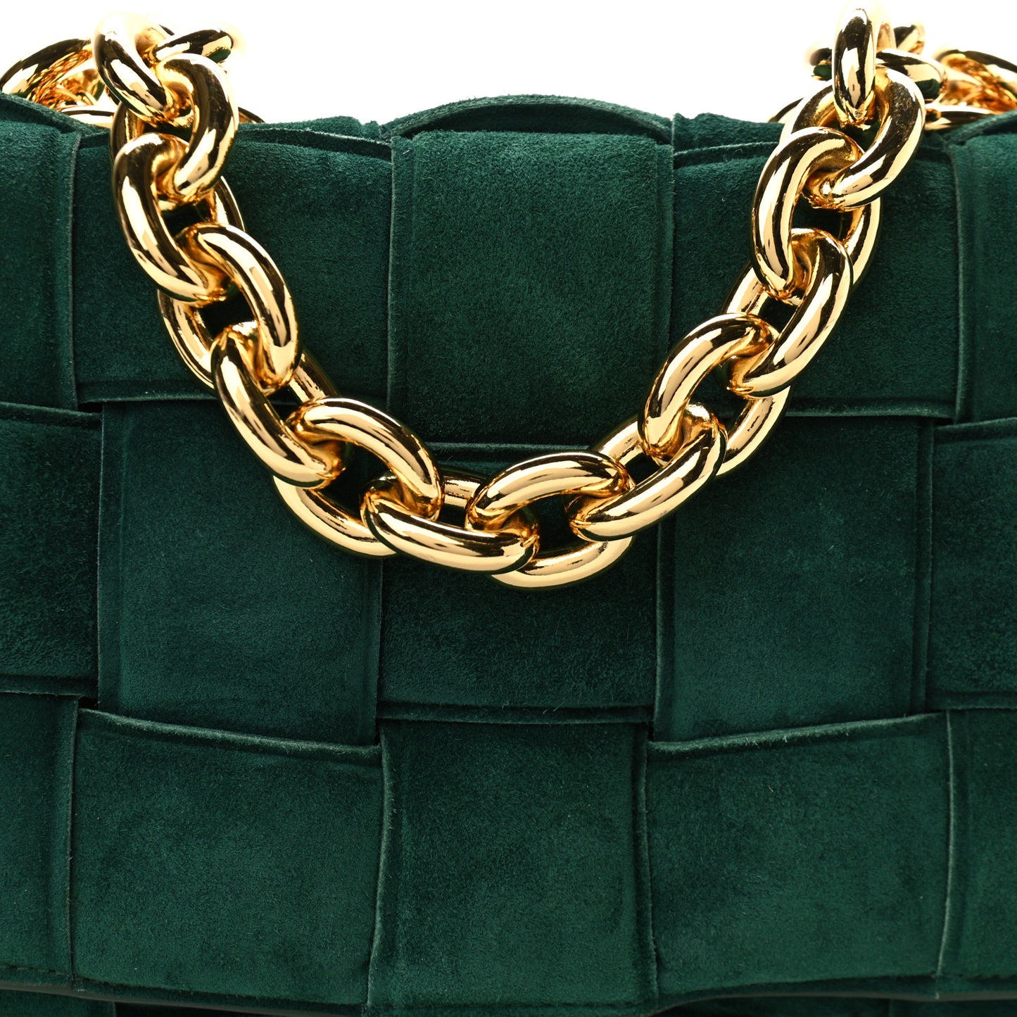 Suede Maxi Intrecciato Padded Chain Cassette Crossbody Bag Emerald Green
