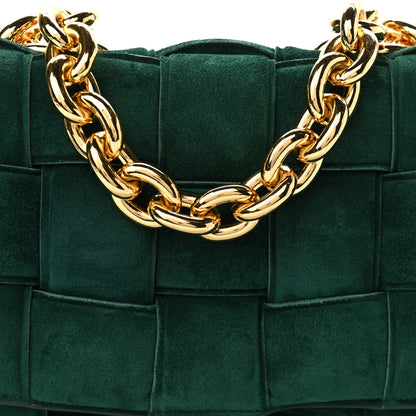 Bottega Veneta Suede Maxi Intrecciato Padded Chain Cassette Crossbody Bag Emerald Green 7 of 10