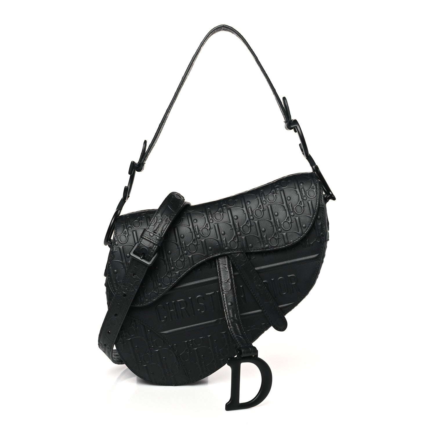 Christian Dior Calfskin Embossed Oblique Saddle Bag With Strap Black 1 of 10