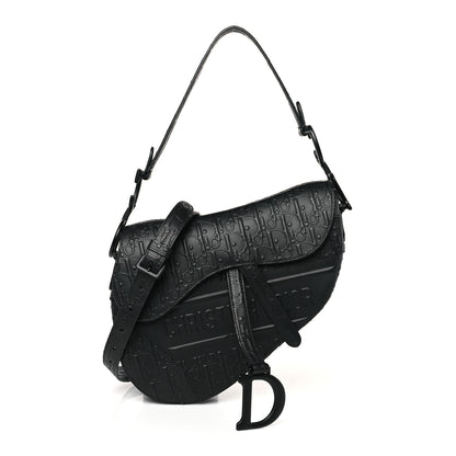 Christian Dior Calfskin Embossed Oblique Saddle Bag With Strap Black 1 of 10