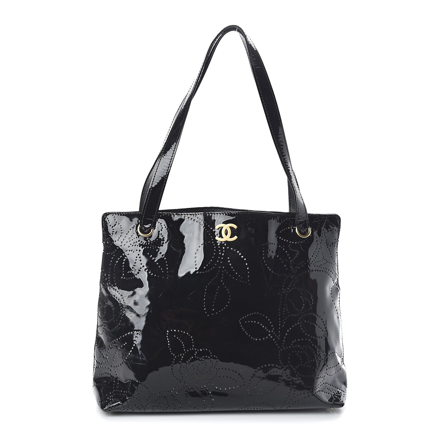 Chanel Patent Perforated Camellia Tote Black 1 of 9