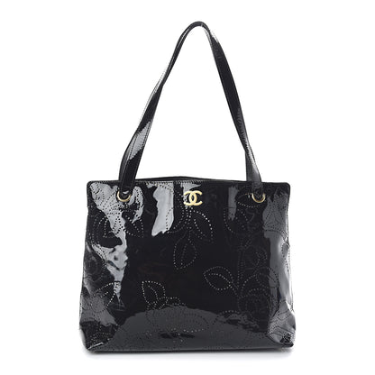 Chanel Patent Perforated Camellia Tote Black 1 of 9