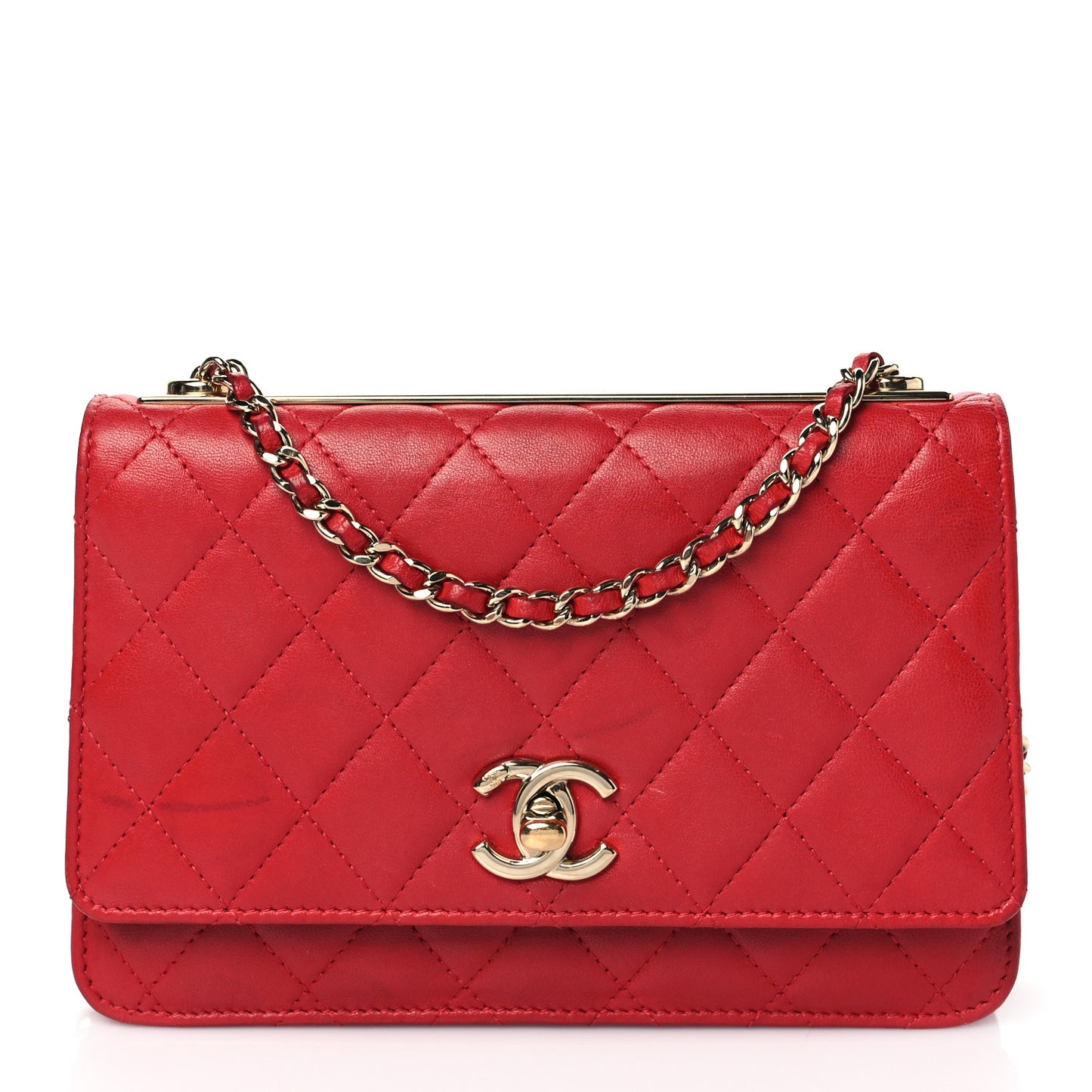 Lambskin Quilted Trendy CC Wallet On Chain WOC Red