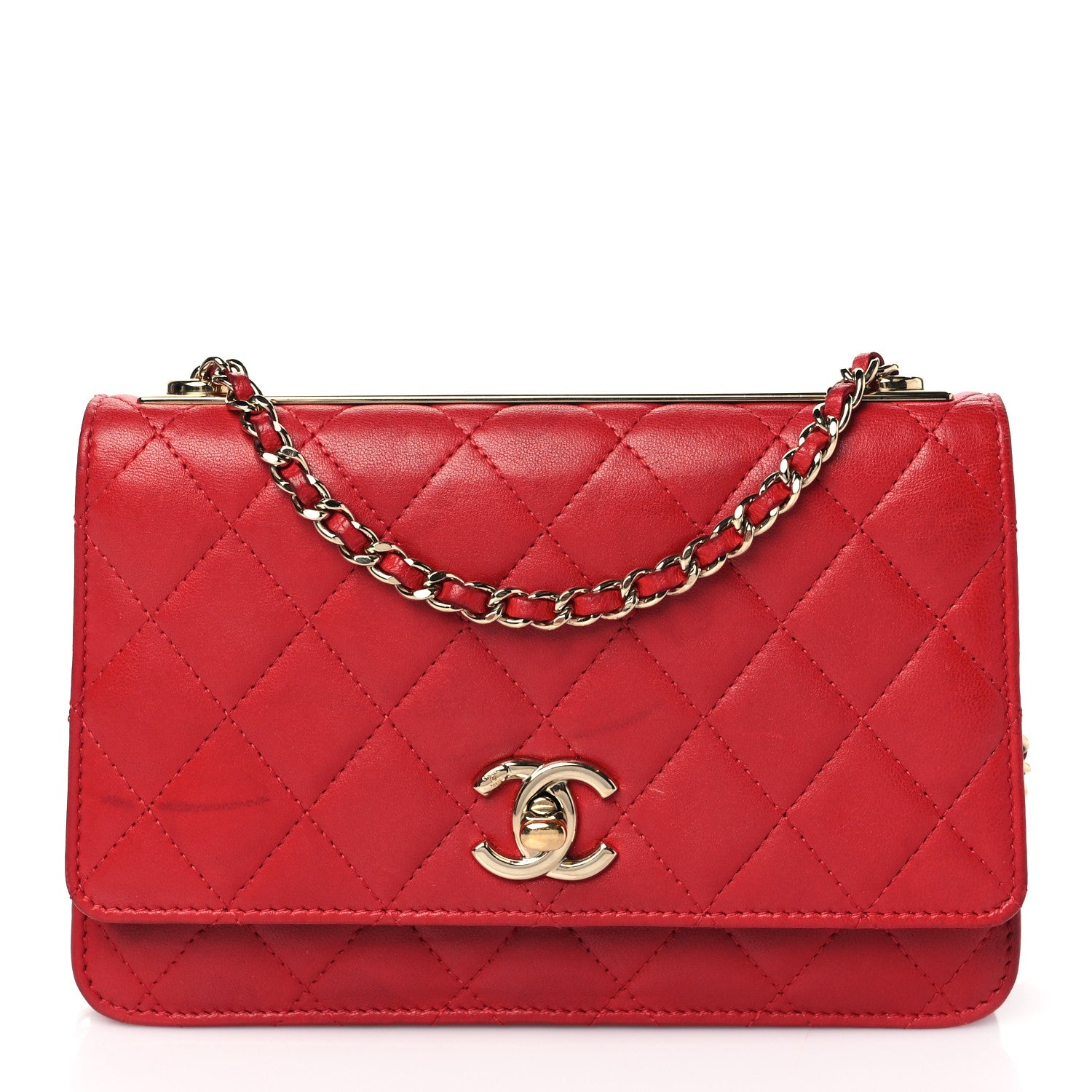 Chanel Lambskin Quilted Trendy CC Wallet On Chain WOC Red 1 of 12