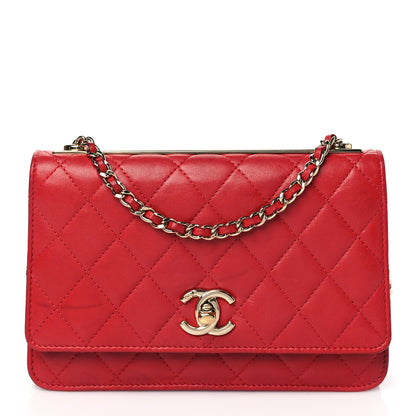 Chanel Lambskin Quilted Trendy CC Wallet On Chain WOC Red 1 of 12