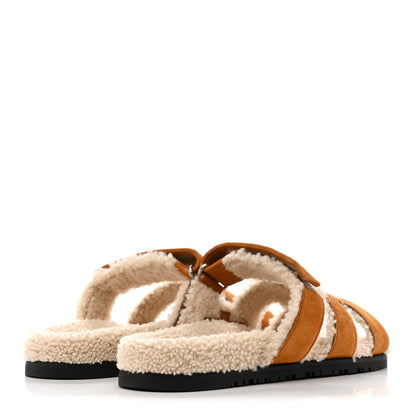 Hermes Suede Goatskin Woolskin Womens Chypre Sandals 40 Naturel Ecru 5 of 10