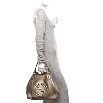Gucci Metallic Pebbled Calfskin Medium Soho Shoulder Bag Golden Beige 2 of 10