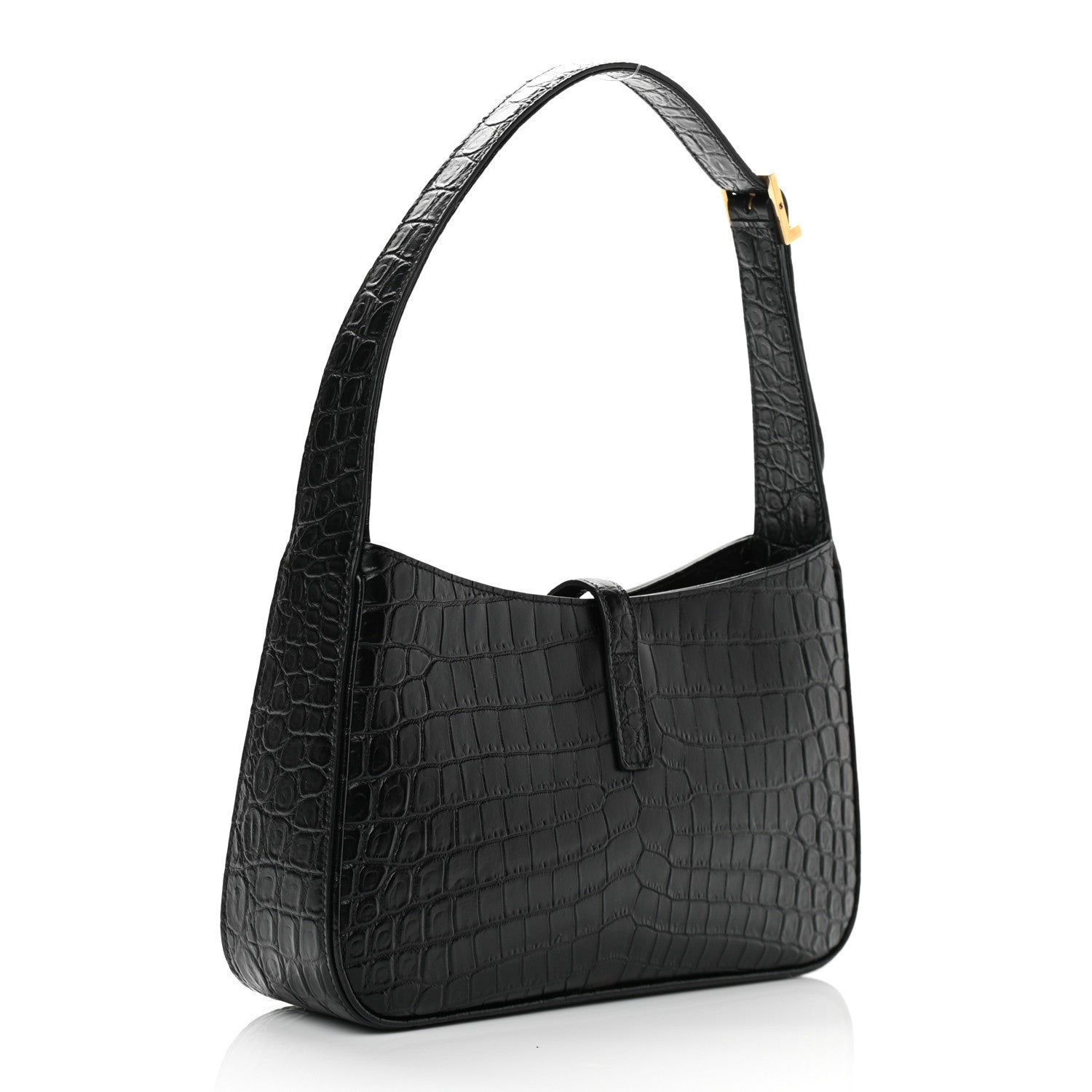 Saint Laurent Calfskin Crocodile Embossed Le 5 A 7 Hobo Black 3 of 11