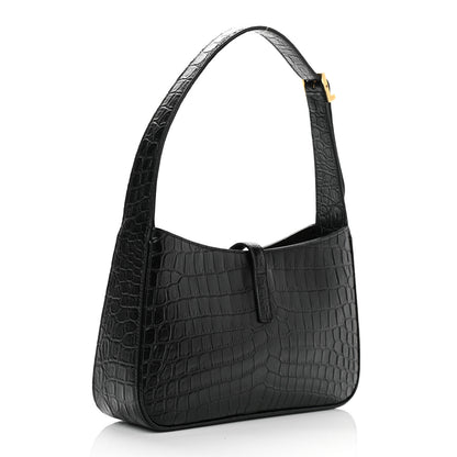 Saint Laurent Calfskin Crocodile Embossed Le 5 A 7 Hobo Black 3 of 11
